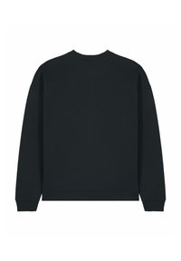 Felpa nera con scollo rotondo, maniche lunghe e polsini a costine. Presenta una texture morbida e un design semplice e senza cuciture, privo di ornamenti.