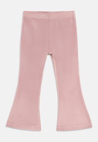 Rózsaszín, bővülő fazonú leggings, puhán, bársonyos anyagból készült. Simás textúrájával, rugalmas derékpántjával és bővülő szegélyével rendelkezik.