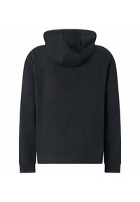 Felpa nera con cappuccio regolabile, maniche lunghe e una vestibilità rilassata. Tessuto liscio, senza motivi o decorazioni visibili.