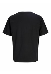 T-shirt noir uni à manches courtes, vu de dos, avec un col rond et une coupe classique sur fond blanc.