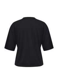 Sorte kortærmede t-shirt med rund halsudskæring, afslappet pasform og glat tekstur. Bagsiden er ensfarvet uden grafik eller decorationer.