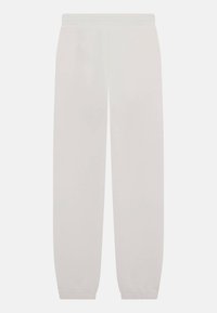 Pantalones de chándal blancos hechos de un material suave, con una cinturilla ajustada y puños elásticos en los tobillos para una forma ajustada.