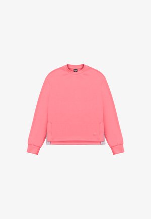 Sweat-shirt rose clair à manches longues, col rond, poignets côtelés et petite fente latérale à l'ourlet.