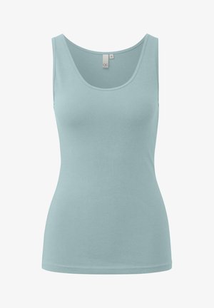 Lichtblauw tanktopje gemaakt van zacht, glad stof met een ronde halslijn, standaard armsgaten en een aansluitende pasvorm. Label bevestigd bij de nek.