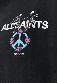 Sort bomulds sweatshirts med grafik af to skeletter der danser, omgivet af et farverigt fredssymbol og teksten "ALLSAINTS LONDON."