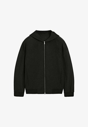 Massimo Dutti, WOOL BLEND DOUBLE-KNIT HOODED JACKET - Cardigan - dark grey