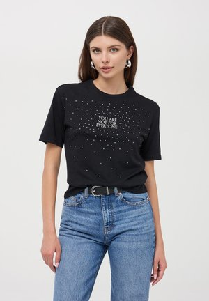 Terranova CON SCRITTA E STRASS - T-shirt con stampa - nero