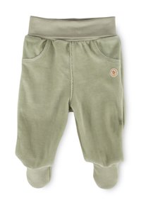 Light green toddler sweatpants made of soft fabric, featuring a wide waistband, side pockets, and footed bottoms for comfort.