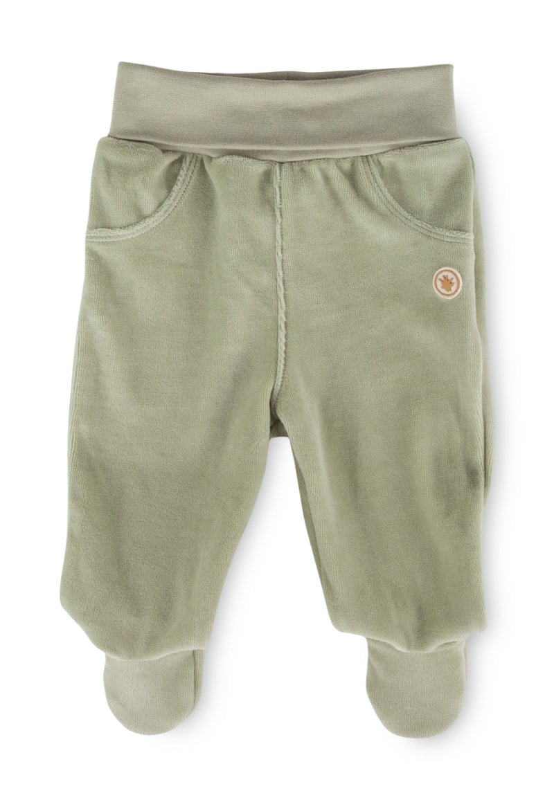 Light green toddler sweatpants made of soft fabric, featuring a wide waistband, side pockets, and footed bottoms for comfort.
