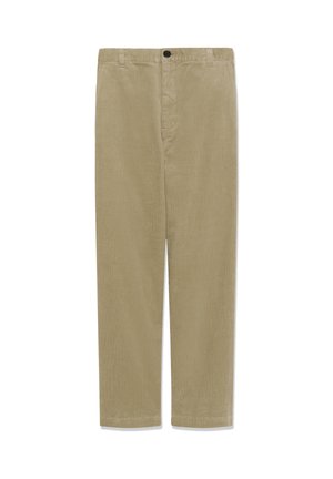 Pantaloni din bumbac bej cu un design dreaptă, cu fermoar frontal și închidere cu nasture, precum și două buzunare laterale. Stoff moale, texturat.
