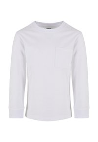 Fehér, hosszú ujjú, pamut ing. Jellemzője a kerek nyak és a mellzsebkendő, bordázott csuklókkal és sima felülettel.