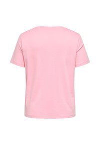 Rosa bomuld t-shirt, korte ærmer, rund hals, ensfarvet design, blød tekstur, boxy form, ingen synlige logoer eller pynt på bagsiden.