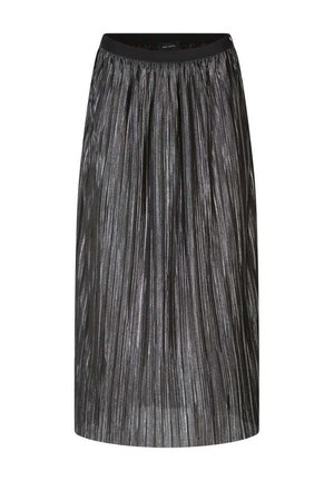 Jupe midi plissée noire à éclat métallique avec taille élastique, conçue pour un usage décontracté ou formel.