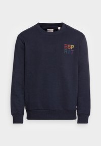 Tmavě modrá mikina ze směsi bavlny, s klasickým kulatým výstřihem a žebrovanými manžetami. Na hrudi vpředu je vícebarevná výšivka nápisu "ESP RIT".