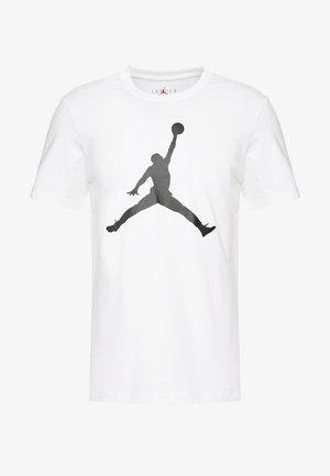 Biała bawełniana koszulka z krótkim rękawem, z dużym czarnym logo Jumpman nadrukowanym na środku. Posiada okrągły dekolt.