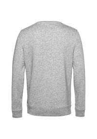 Grauer Sweatshirt mit langen Ärmeln, Rundhalsausschnitt und gerippten Bündchen. Verfügt über eine glatte Textur und ein sauberes, schlichtes Design ohne Verzierungen.