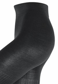 Calze nere fino al ginocchio con una finitura liscia e texture e banda superiore rinforzata. Progettate per comfort e vestibilità, presentano materiale elastico.