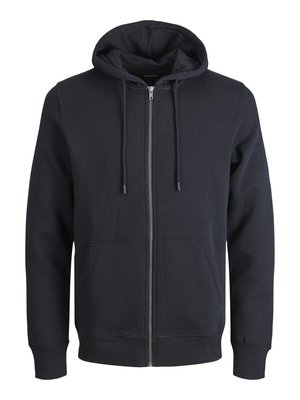 Schwarze Zip-up-Trainingsjacke mit einer Kapuze mit Kordelzug, zwei Fronttaschen, gerippten Bündchen und einer samtigen Textur. Klassisches sportliches Design, das sich gut zum Layering eignet.