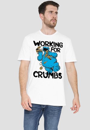 SESAME STREET COOKIE MONSTER WORKING FOR CRUMBS - Print T-shirt - white