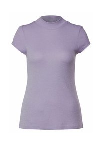 Kortärmad t-shirt med hög krage i lila, med en subtil glittrig textur och figurnära passform, tillverkad av ett lätt och stretchigt material.