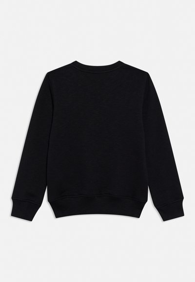 Čierna mikina s dlhým rukávom a okrúhlym výstrihom, s rebrovanými manžetami a lemom, zobrazená zozadu na jednoduchom pozadí.