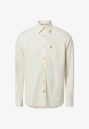 Licht crèmekleurig overhemd met knopen gemaakt van zachte stof, met lange mouwen, een borstzak en beige knopen. Glad textuur met een gestructureerde kraag.