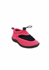 Rosa Wasserschuh mit Netzpanelen, einem Slip-On-Design, elastischem Kordelzug für einen sicheren Sitz und einer strukturierten Gummisohle für guten Halt.