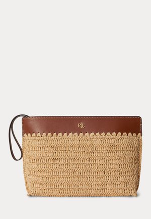 Lauren Ralph Lauren, LEATHER-TRIM CROCHETED STRAW LARGE POUCH - Trousse de toilette - tan