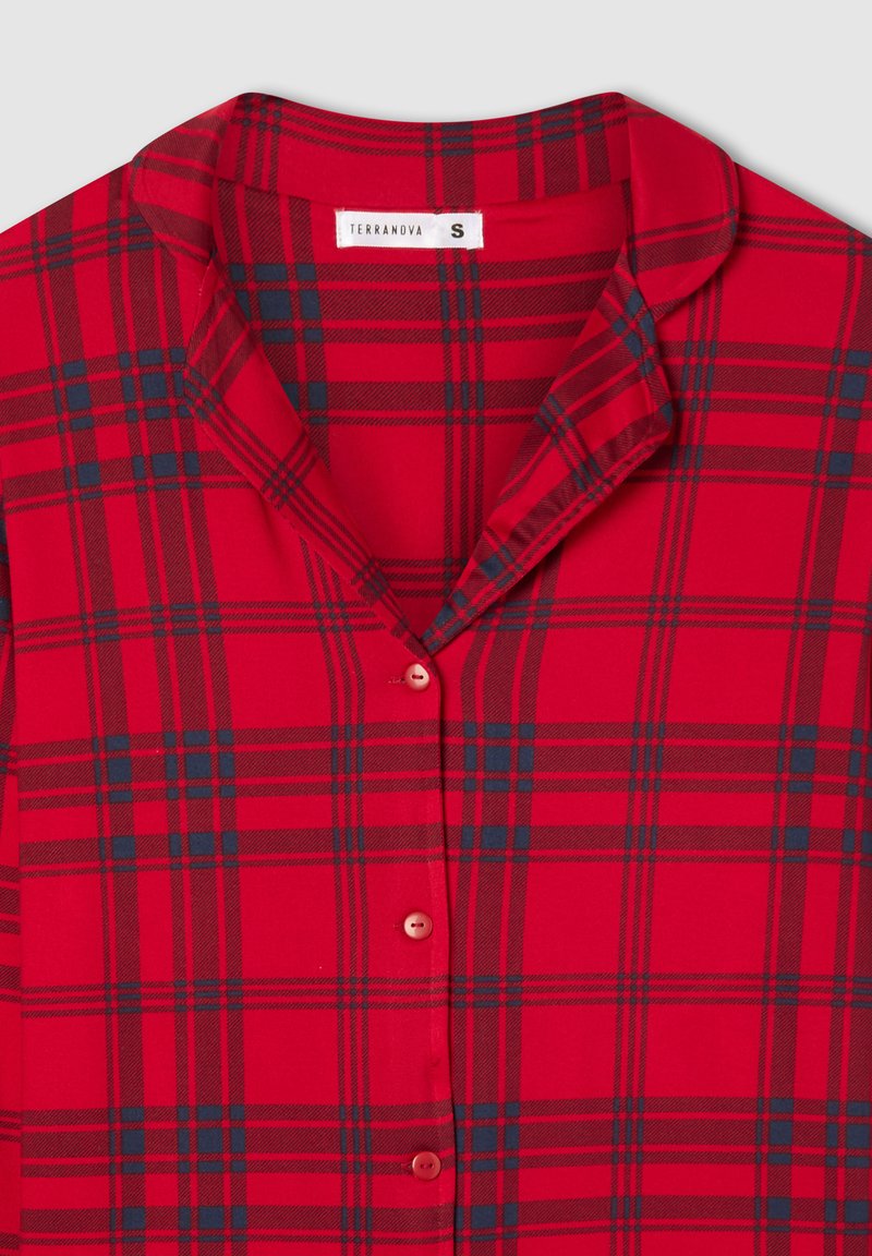 Normann Pigiama Donna Lungo In Cotone Con Quadri E Orsetto - Polsini, Taglie Forti Fino A 60/62, Rosso