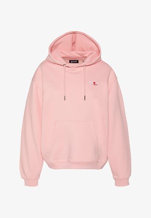 Hellrosa Kapuzenpullover mit Taschen vorne und „Schott NYC“-Logo auf der Brust, mit Kordelzug an der Kapuze und gerippten Bündchen.