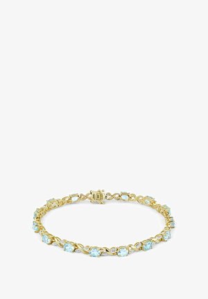 Kullakarva, mis esitleb vahelduvaid helesiniseid ja selgeid kive, keeruka keerdudega disainiga ning turvalise klambri sulgemisega.