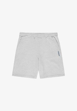 Lys grå casual shorts med elastisk midjebånd, sidelommer og liten blå «Pockies»-logo på høyre ben.