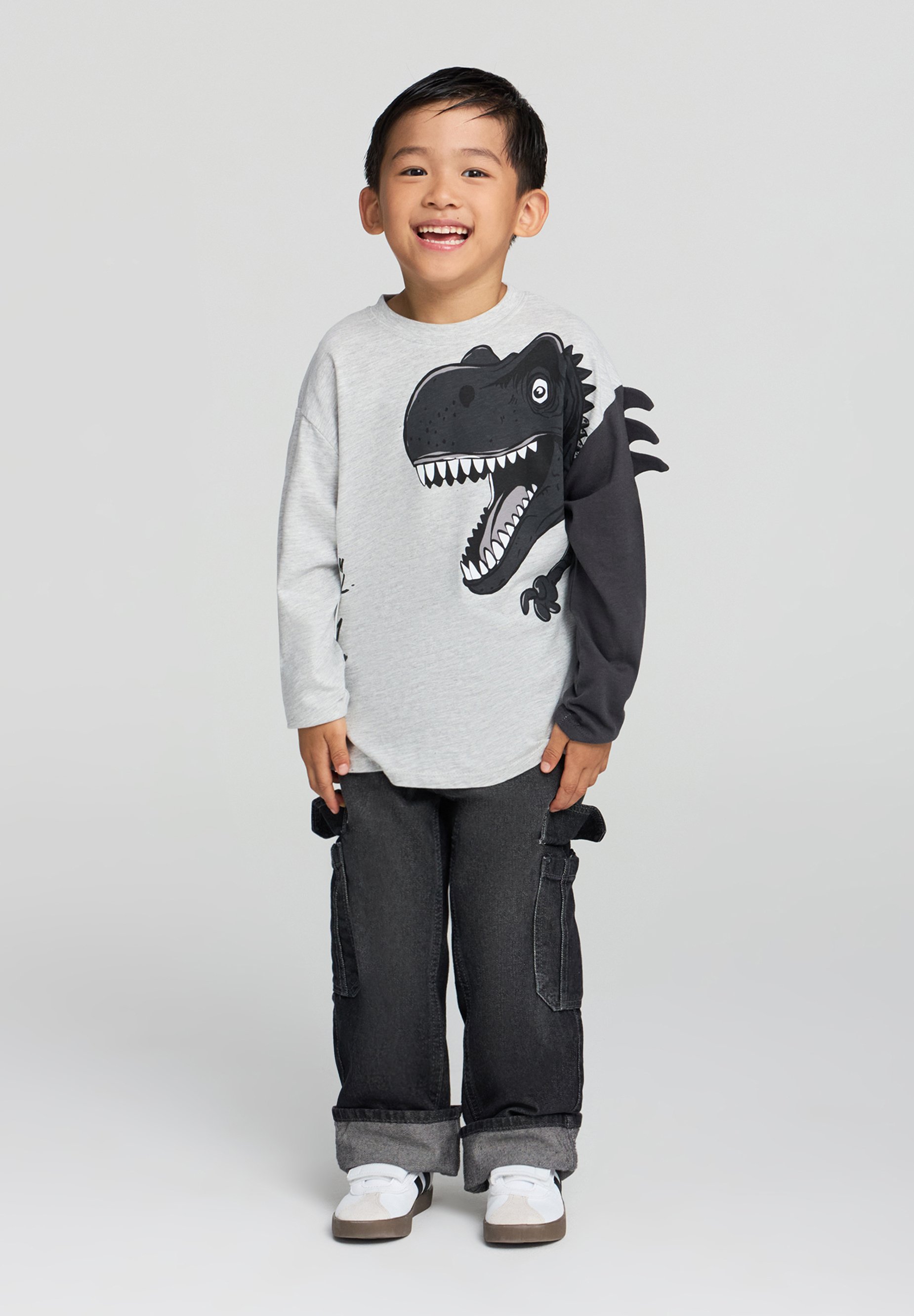 Terranova CON DINOSAURO Maglietta a manica lunga grigio chiaro