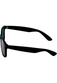 Ochelari de soare negri cu finisaj mat, lentile dreptunghiulare și brațe curbe elegante. Lentilele par nuanțate. Design simplu, fără ornamente.