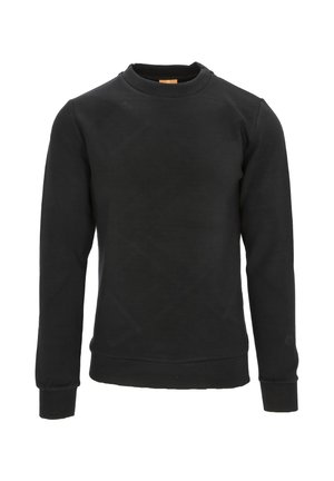 Zwarte sweatshirt van een katoenmix, met een ronde hals, lange mouwen, ribgebreide manchetten en een subtiele textuur. Minimalistisch ontwerp.