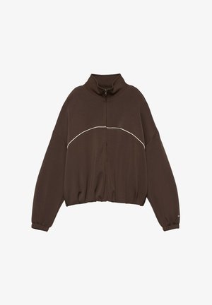 PULL&BEAR, FLOWY WITH CONTRAST TRIMS - JACKET - Sweat zippé - brown
