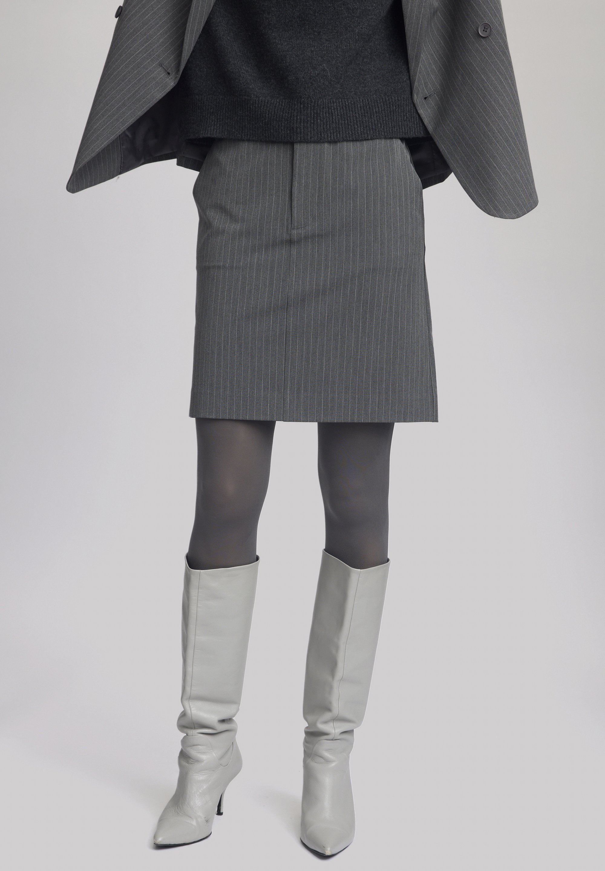 Gestuz A-Linien-Rock grey pinstripe/dunkelgrau