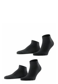 Schwarze Knöchelsocken im gerippten Design, mit verstärkter Ferse und Zehen, weichem Material und elastischem Bündchen für eine bequeme Passform.