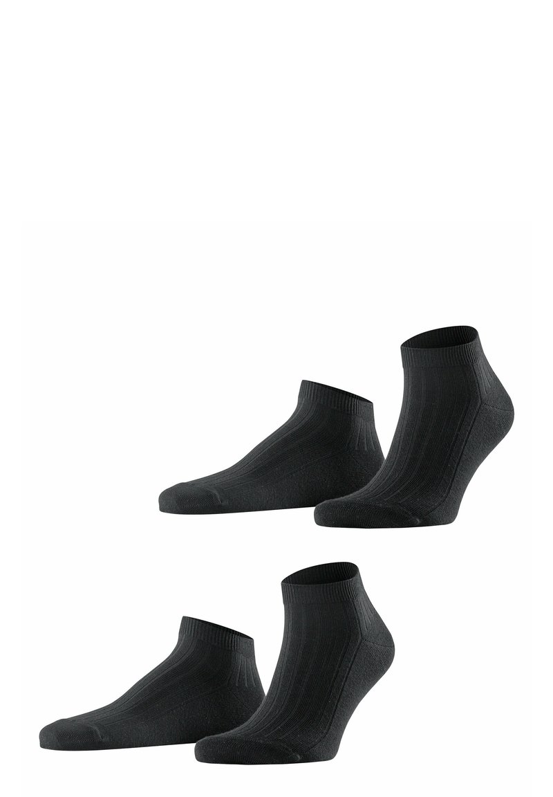 Schwarze Knöchelsocken im gerippten Design, mit verstärkter Ferse und Zehen, weichem Material und elastischem Bündchen für eine bequeme Passform.