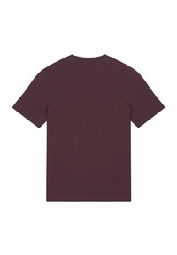 Bordeaux korte mouwen t-shirt, ronde halslijn, gemaakt van zacht materiaal met een gladde textuur, ontworpen met een effen achterkant en zonder zichtbare logo's.