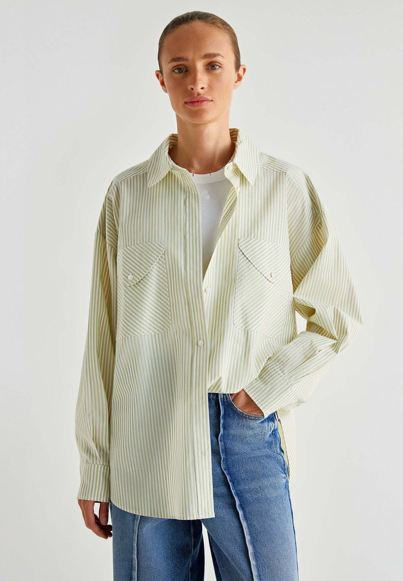 Scalpers STRIPES POCKET - Camicia - lime stripes