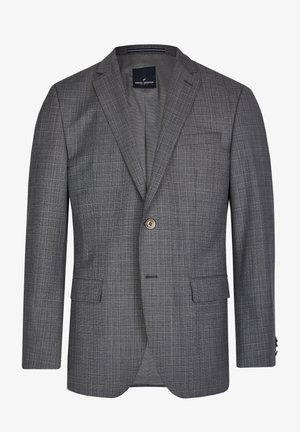 Halli ruuduline bleiser, mis on valmistatud tekstureeritud kangast. Omab ühte nuppu, sakilisi krae, kahte eesmist taskut ja rinna taskut.