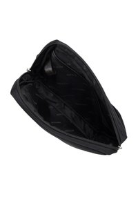 Sac noir au revêtement lisse, avec fermeture éclair et intérieur doublé présentant le nom de la marque "WITTCHEN" en impression discrète répétée.