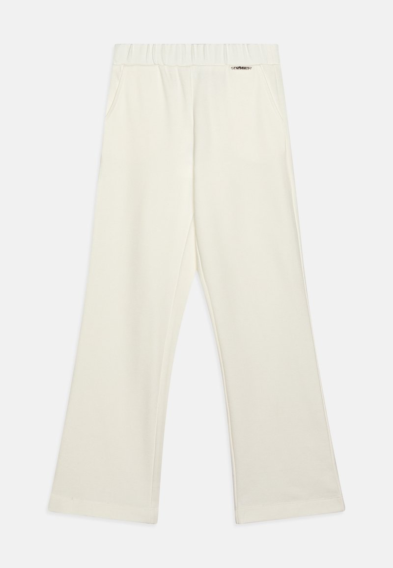 Pantalon large couleur ivoire avec taille élastique et poches latérales, présenté à plat sur un fond clair.