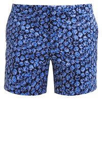 Bañadores de hombre en un patrón abstracto azul y negro, con tejido ligero, corte regular y cinturilla elástica para mayor comodidad.
