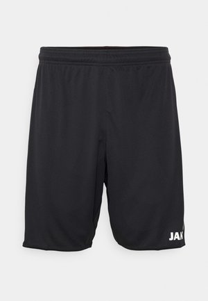 Schwarze sportliche Shorts aus glattem, leichtem Stoff. Ausgestattet mit einem elastischen Bund und einem weißen Logo-Akzent auf der unteren rechten Seite.