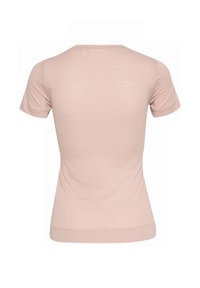 Short-sleeve, fitted t-shirt in light pink. Made of soft, lightweight fabric with a smooth texture. Classic crew neckline, no patterns or accents.