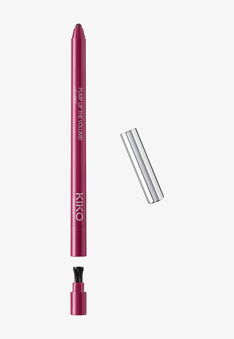 Lápiz labial KIKO Milano en fucsia brillante con acabado mate, con un diseño de giro y una tapa plateada.