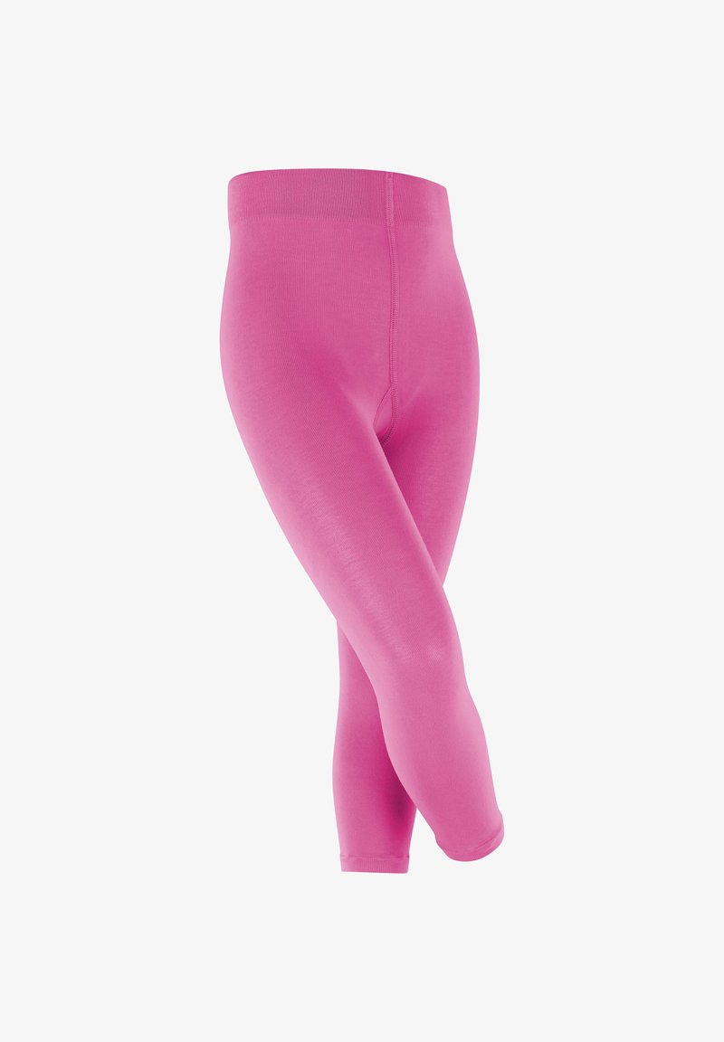Leggings roses avec une texture lisse, taille haute et design longueur complète, fabriqués à partir de matériau extensible pour le confort et la flexibilité.