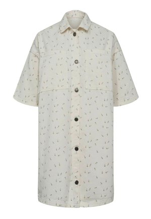 Svetlobéžová krátky rukávová košeľa na zapínanie s malými tmavými potlačami kotiev a dvoma náprsnými vreckami.